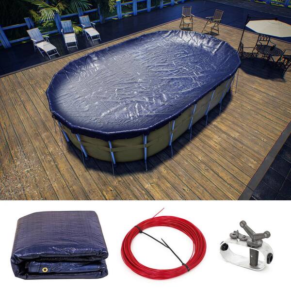 GLI 16 x 32-Feet Oval Solid Winter Above Ground Swimming Pool Cover | 45-1632OV-EST-3-BX